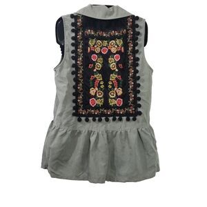Entro Tunic Vest Womens Gray Lined Embroidered  Back Sleeveless  Size Small